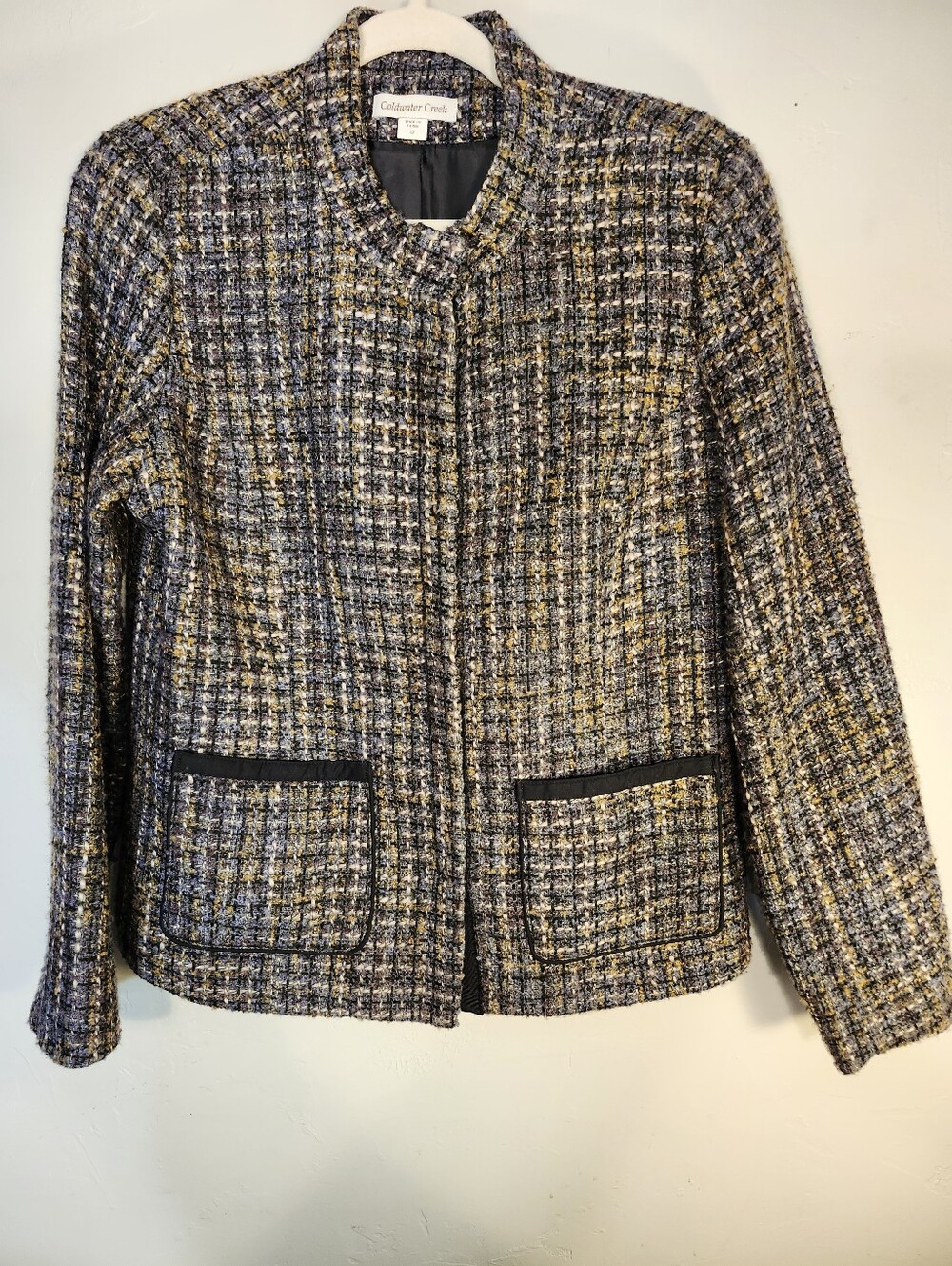 Coldwater Creek Tweed Collarless Blazer in Black, Gray & Gold